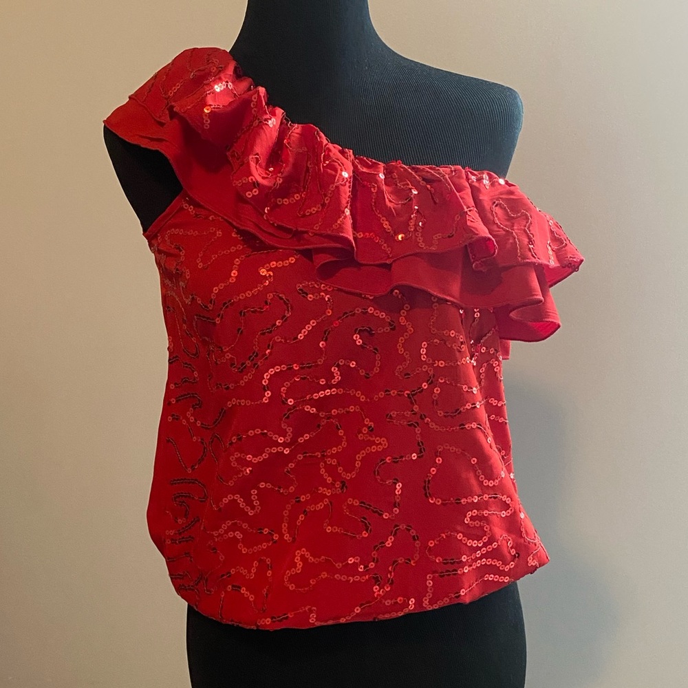 Red Sequin one shoulder top